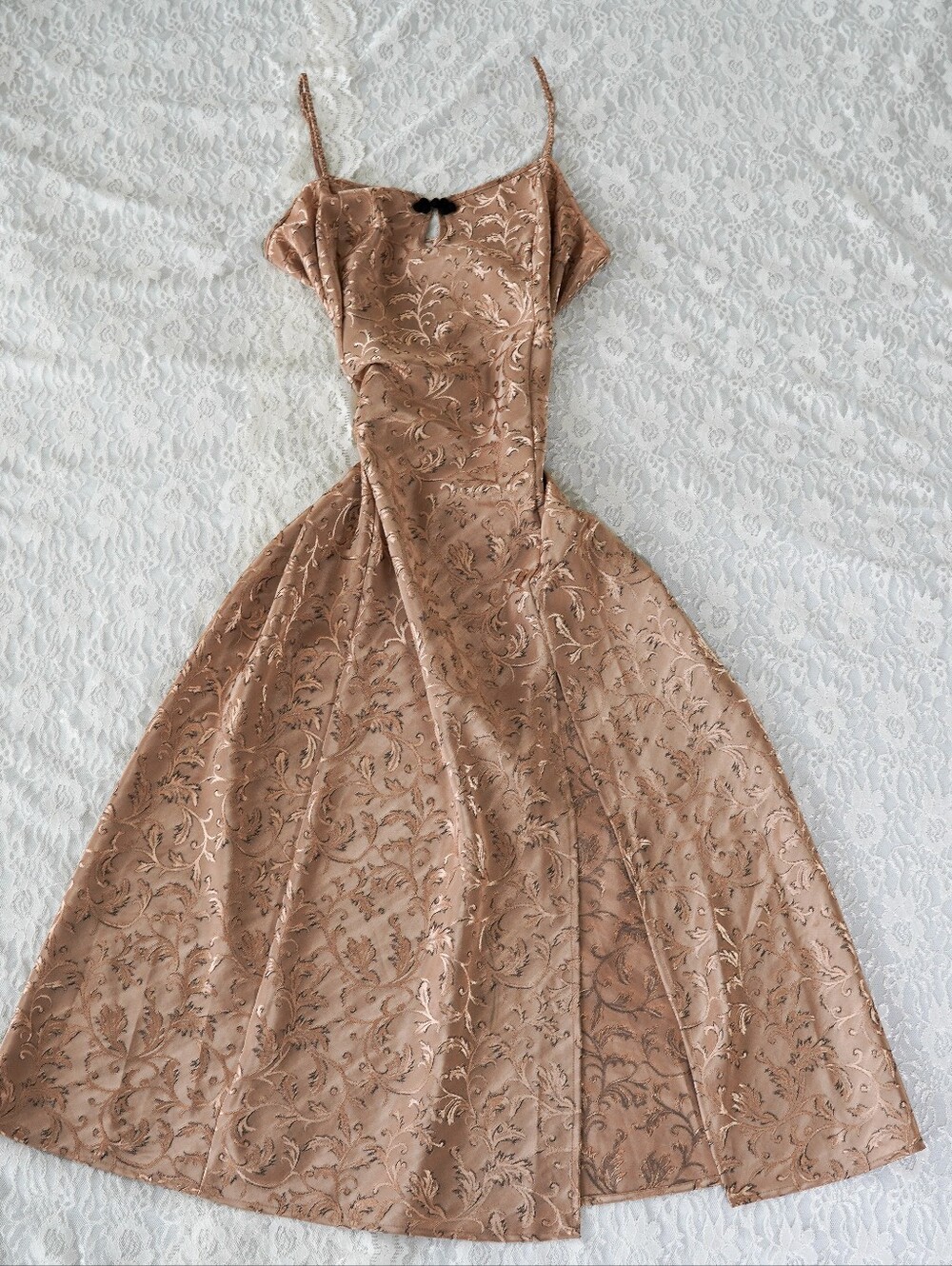 Delicates Satin Jacquard Maxi Slip Dress Champagne Damask Large